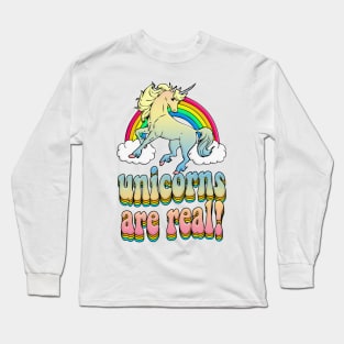 Unicorns Are Real! Rainbow Graphic Design Logo T-Shirt Long Sleeve T-Shirt